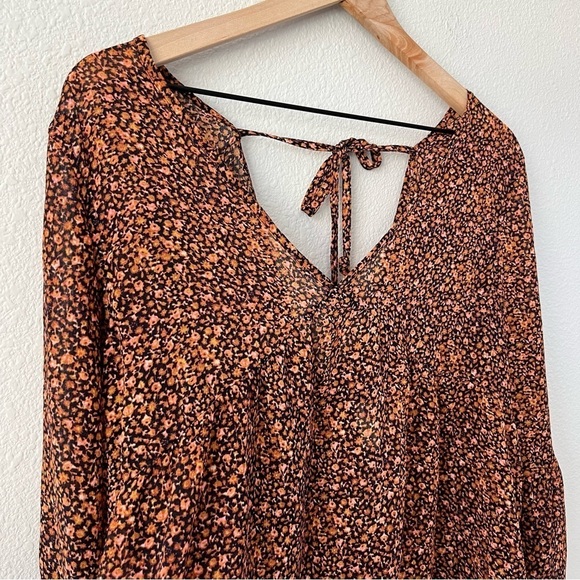 Mossimo Black Orange Micro Floral Flowy Boho Top- Size M - Picture 4 of 11